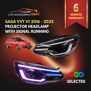 Proton Saga VVT V1 2016 - 2024 Projector Headlamp With Signal Running Clear + Black Inner