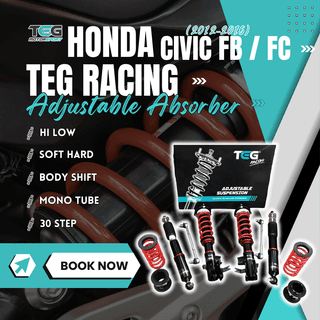 Honda Civic FB12~16/Civic FC Adjustable High Low Soft Hard Body Shift (MONO TUBE 30 STEP) Adjustable Absorber TEG RACING